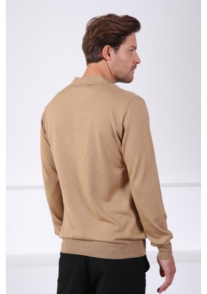 Camel Polo Yaka Superfine Erkek Triko Kazak
