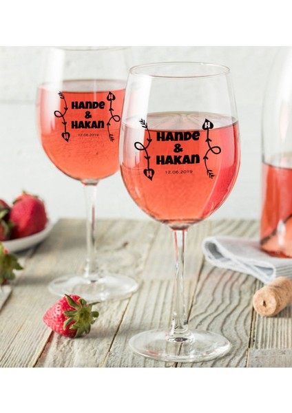 Sevgililere Özel Isimli Renkli Baskılı Ikili Şarap Kadehi Seti-5