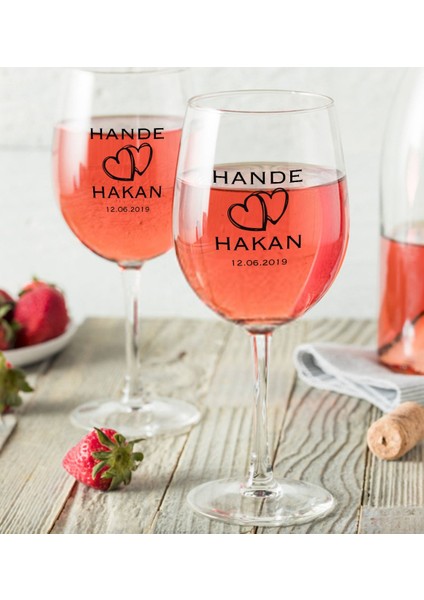 Sevgililere Özel Isimli Renkli Baskılı Ikili Şarap Kadehi Seti-4