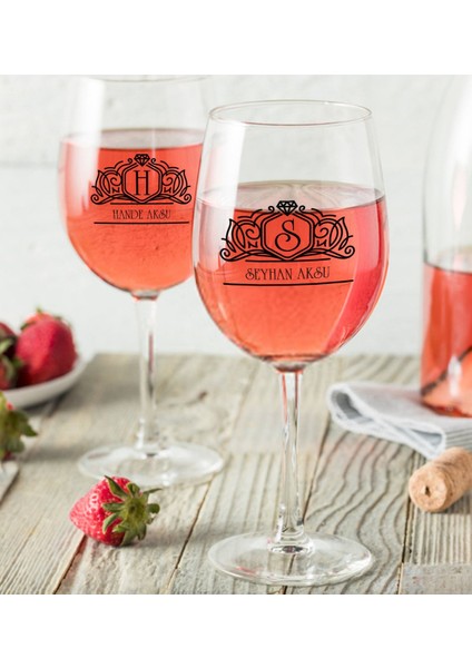 Kişiye Özel Isimli Renkli Baskılı Ikili Şarap Kadehi Seti-13