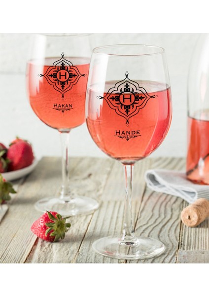 Kişiye Özel Isimli Renkli Baskılı Ikili Şarap Kadehi Seti-26