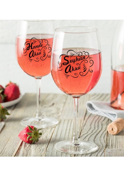 Kişiye Özel Isimli Renkli Baskılı Ikili Şarap Kadehi Seti-6