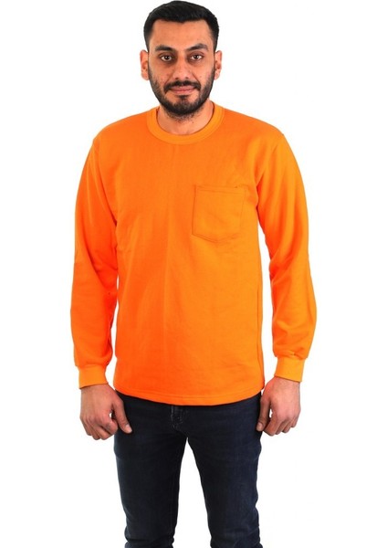 Eser - Bisiklet Yaka Sweatshirt - Cepli - Turuncu