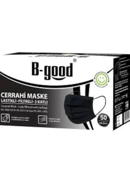 BGood Siyah Cerrahi Maske Filtreli 3katlı