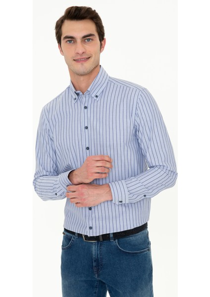 Erkek Lacivert Slim Fit Uzun Kollu Gömlek 50255975-VR033