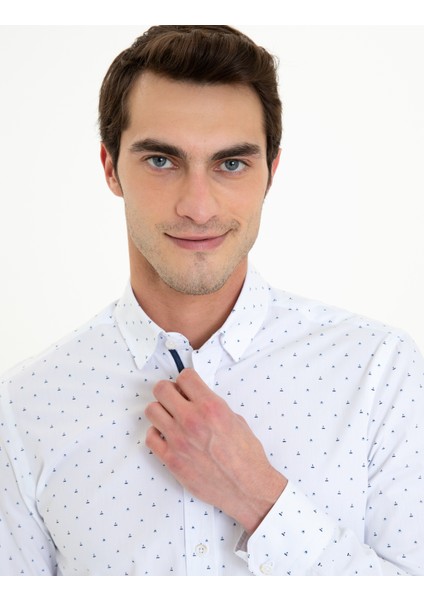 Erkek Lacivert Slim Fit Uzun Kollu Gömlek 50250338-VR033 fiyatları