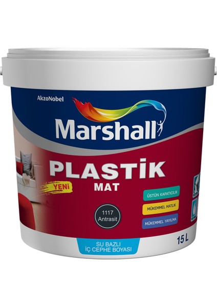 Plastik Mat Antrasit Gri Su Bazlı Iç Duvar Boyası 2.5lt=4kg-Silinebilir-Uygulaması Kolay