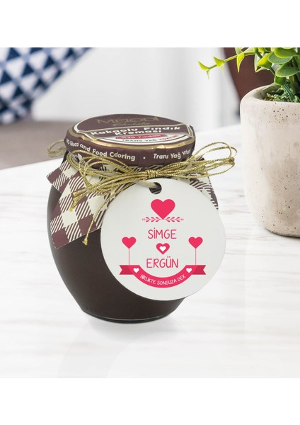 Kişiye Özel İsimli Sevgililer Günü Ahşap Anahtarlıklı El Yapımı 400 gr Melodi Kakaolu Fındık Kreması Seti-52