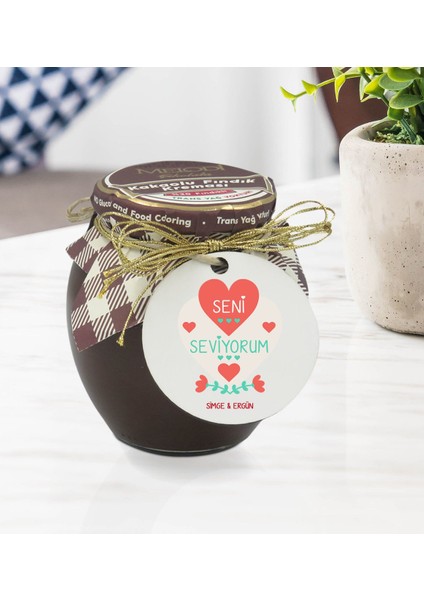 Kişiye Özel İsimli Sevgililer Günü Ahşap Anahtarlıklı El Yapımı 400 gr Melodi Kakaolu Fındık Kreması Seti-57