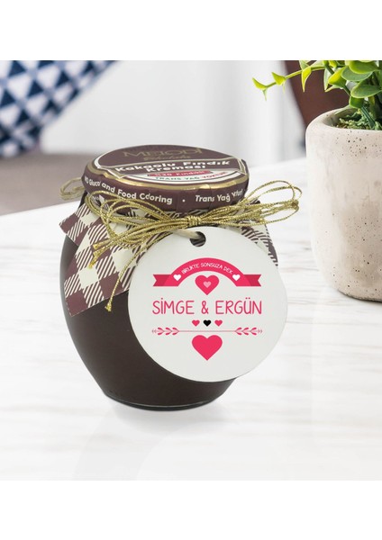 Kişiye Özel İsimli Sevgililer Günü Ahşap Anahtarlıklı El Yapımı 400 gr Melodi Kakaolu Fındık Kreması Seti-51