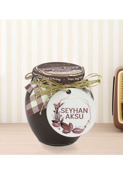 Kişiye Özel İsimli Çiçek Tasarımlı Ahşap Anahtarlıklı El Yapımı 400 gr Melodi Kakaolu Fındık Kreması Seti-13 modelleri