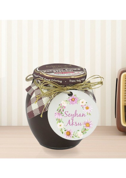 Kişiye Özel İsimli Çiçek Tasarımlı Ahşap Anahtarlıklı El Yapımı 400 gr Melodi Kakaolu Fındık Kreması Seti-4 modelleri