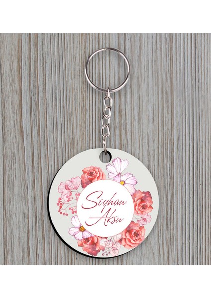 Kişiye Özel İsimli Çiçek Tasarımlı Ahşap Anahtarlıklı El Yapımı 400 gr Melodi Kakaolu Fındık Kreması Seti-2 fiyatları