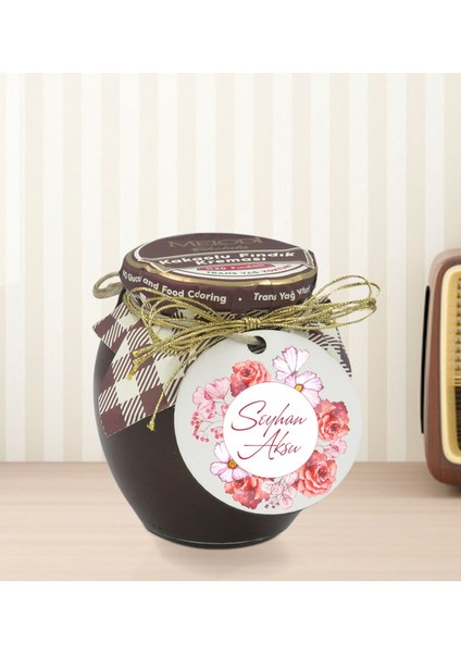 Kişiye Özel İsimli Çiçek Tasarımlı Ahşap Anahtarlıklı El Yapımı 400 gr Melodi Kakaolu Fındık Kreması Seti-2 modelleri