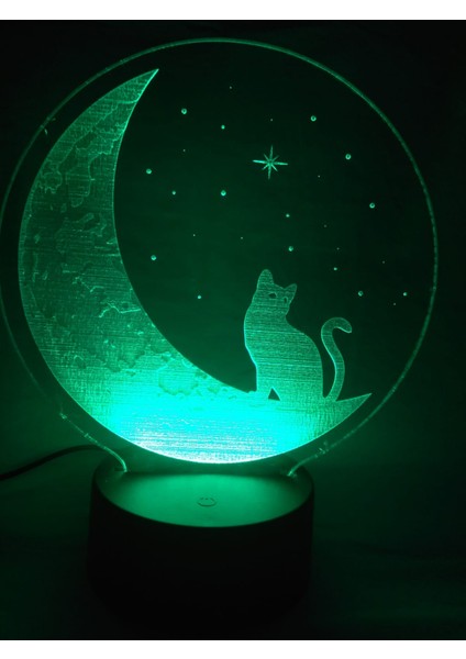 3D Gece Lambası Ay Kedi Dekor 16 Renk Kumandalı Pleksi LED Işık