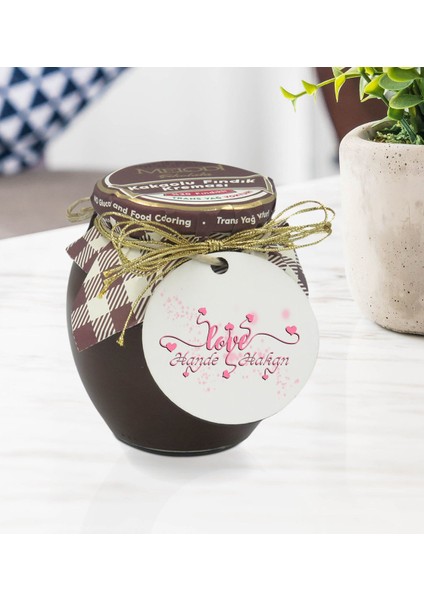 Kişiye Özel Isimli Sevgililer Günü Ahşap Anahtarlıklı El Yapımı 400 gr Melodi Kakaolu Fındık Kreması Seti-14