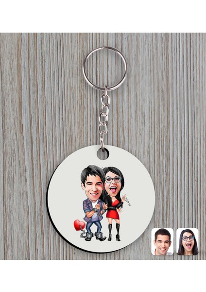 Kişiye Özel Sevgililer Karikatürlü Ahşap Anahtarlıklı El Yapımı 400 gr Melodi Kakaolu Fındık Kreması Seti-1 fiyatları