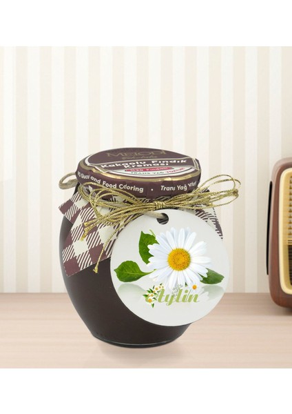 Kişiye Özel Isimli Papatya Tasarımlı Ahşap Anahtarlıklı El Yapımı 400 gr Melodi Kakaolu Fındık Kreması Seti-4 modelleri