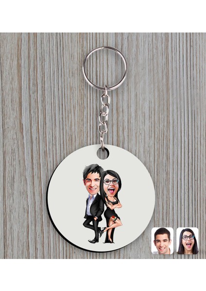 Kişiye Özel Sevgililer Karikatürlü Ahşap Anahtarlıklı El Yapımı 400 gr Melodi Kakaolu Fındık Kreması Seti-6 fiyatları