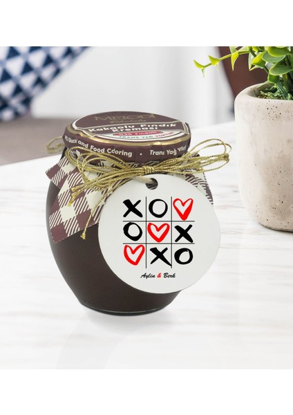 Kişiye Özel Isimli Sevgililer Günü Ahşap Anahtarlıklı El Yapımı 400 gr Melodi Kakaolu Fındık Kreması Seti-65