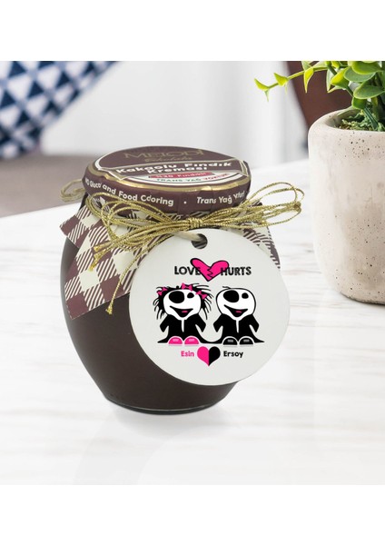 Kişiye Özel Isimli Sevgililer Günü Ahşap Anahtarlıklı El Yapımı 400 gr Melodi Kakaolu Fındık Kreması Seti-92