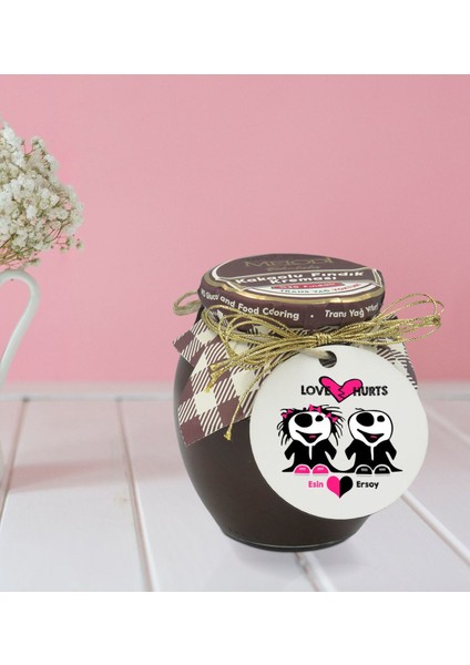 Kişiye Özel Isimli Sevgililer Günü Ahşap Anahtarlıklı El Yapımı 400 gr Melodi Kakaolu Fındık Kreması Seti-92 fırsatları