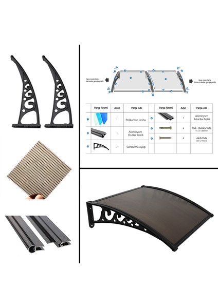 Plastik Ayak 6mm Levhalı Pratik Sundurma Kanopi 100X150 cm Siyah