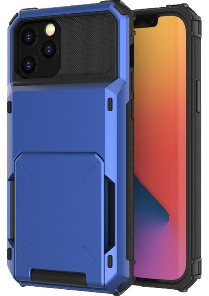 Apple iPhone 13 Pro Max Için Düşmeye Dayanıklı Kartlıklı Tpu + Pc Hibrit Kılıf - Mavi (Yurt Dışından)