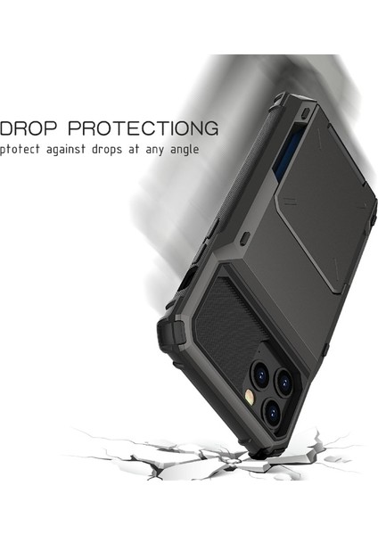 Apple iPhone 13 Pro Max Için Düşmeye Dayanıklı Kartlıklı Tpu + Pc Hibrit Kılıf - Mavi (Yurt Dışından)
