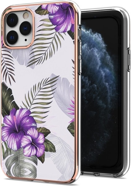 Apple iPhone 11 Pro Için Parmak Izi Önleyici Mermer Tasarım Galvanik Imd Iml Yumuşak Tpu Telefon Kılıfı - Mor (Yurt Dışından)