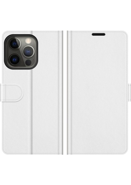 Apple iPhone 13 Pro Için Pu Deri Cüzdan Tasarımlı Standlı Kılıf - Beyaz (Yurt Dışından)