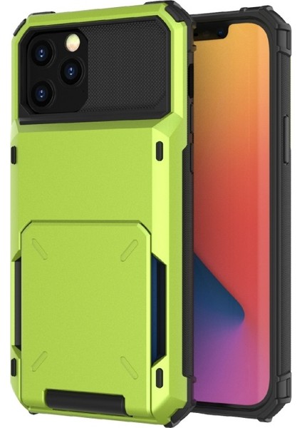 Apple iPhone 13 Pro Için Düşmeye Dayanıklı Kartlıklı Tpu + Pc Hibrit Kılıf - Yeşil (Yurt Dışından)