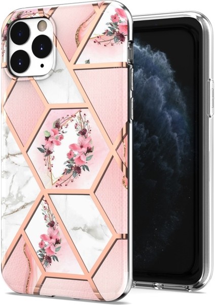 Apple iPhone 11 Pro Için Parmak Izi Önleyici Mermer Tasarım Galvanik Imd Iml Yumuşak Tpu Telefon Kılıfı - Pembe (Yurt Dışından)