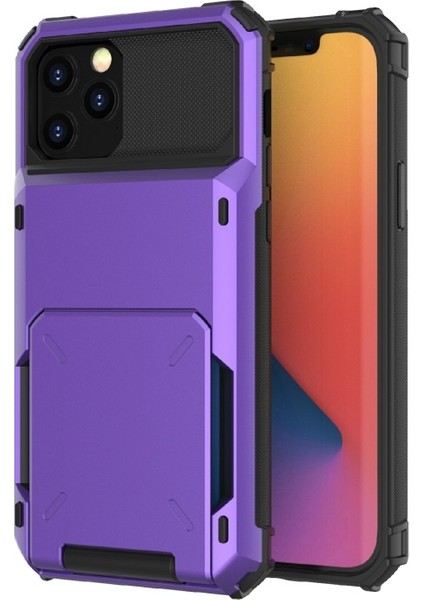 Apple iPhone 13 Pro Için Düşmeye Dayanıklı Kartlıklı Tpu + Pc Hibrit Kılıf - Mor (Yurt Dışından)