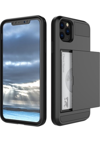Apple iPhone 11 Için Kart Tutuculu Pc + Tpu Hibrit Telefon Kılıfı - Siyah (Yurt Dışından)