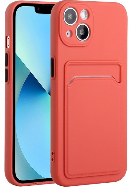Apple iPhone 13 Mini Için Kart Yuvalı Esnek Tpu Telefon Kılıfı - Mercan (Yurt Dışından)