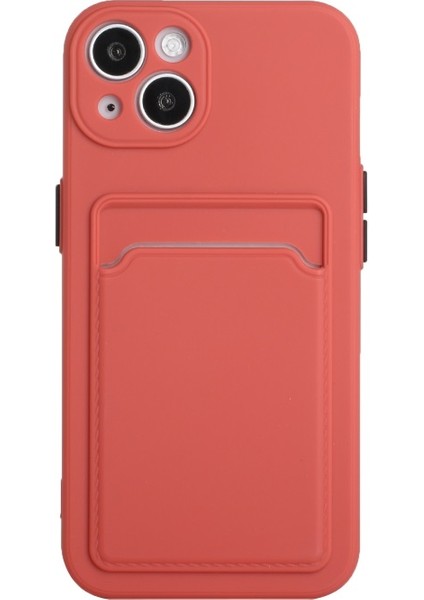 Apple iPhone 13 Mini Için Kart Yuvalı Esnek Tpu Telefon Kılıfı - Mercan (Yurt Dışından)