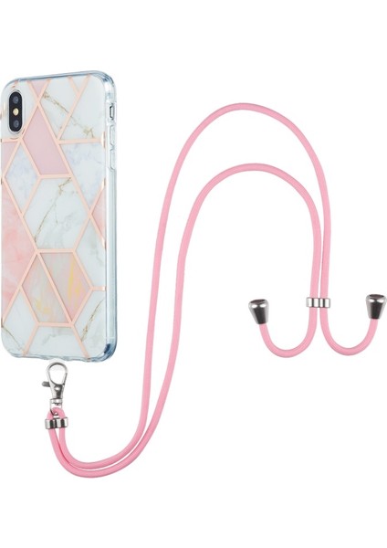 Apple iPhone Xs Max Için Esnek Galvanik Tpu 2.0mm Imd Mermer Desen Kılıf + Kordon - Pembe/beyaz (Yurt Dışından)