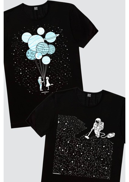 Balon Gezegenler, Süpürgeli Astrontot Kadın 2'li Eko Paket T-Shirt