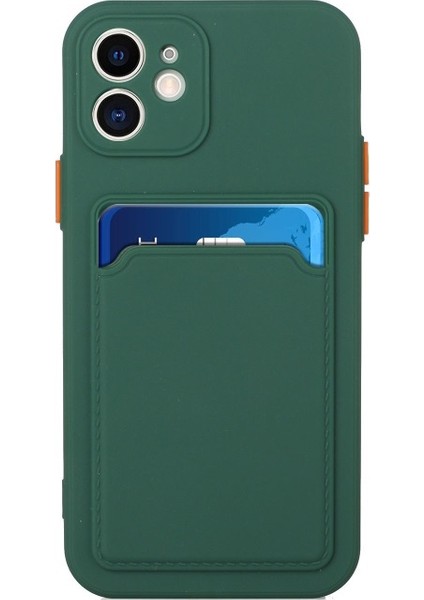 Apple iPhone 12 Mini Için Kart Yuvalı Esnek Tpu Telefon Kılıfı - Koyu Yeşil (Yurt Dışından)