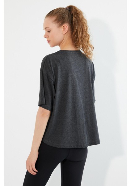 Kadın Baskılı Oversize T-Shirt Antrasit