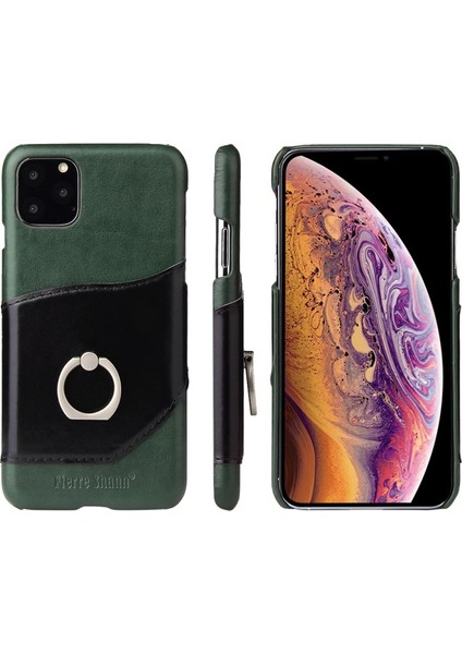 Apple iPhone 11 Pro Için Kartlıklı Standlı Hakiki Deri Kaplı Pc Telefon Kılıfı - Yeşil (Yurt Dışından)