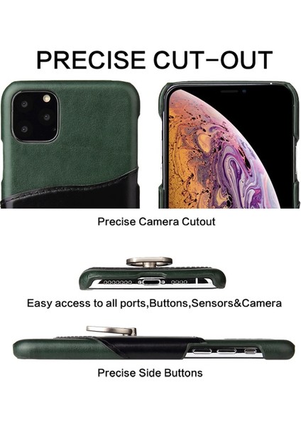Apple iPhone 11 Pro Için Kartlıklı Standlı Hakiki Deri Kaplı Pc Telefon Kılıfı - Yeşil (Yurt Dışından) fiyatları