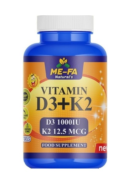 D3 + K2 200 Softgel 1000 Ünite D Vitamini 12.5 Mcg K2 Vitamini