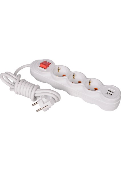 Belek Hızlı Şarj Özellikli Çocuk Korumalı USB 3'lu 5 mt Kablolu Anahtarlı Uzatma