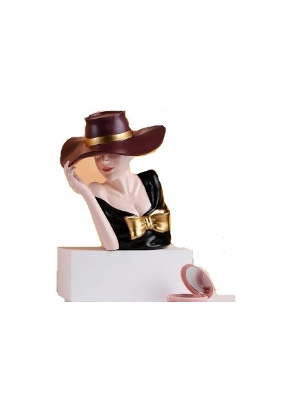 Dekoratif Şapkalı Kadın Heykeli (22 x 18 Cm)