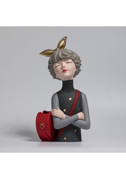 Dekoratif Çantalı Kız Saksı Vazo (34 x 17 Cm)