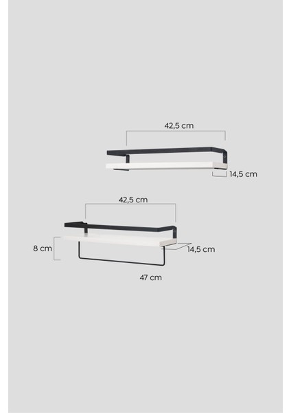 Banyo Rafı Ahşap Metal Banyo Havluluk 2 Raflı Duvara Monte Sabunluk