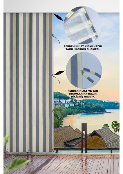 Her Ölçüde Enxboy Seçenekli Bağcıklı Balkon Perdesi-Balkon Brandası Gri Krem fiyatları