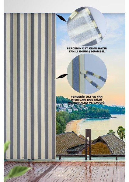 Her Ölçüde Enxboy Seçenekli Kuşgözlü Balkon Perdesi-Balkon Brandası Gri Krem fiyatları